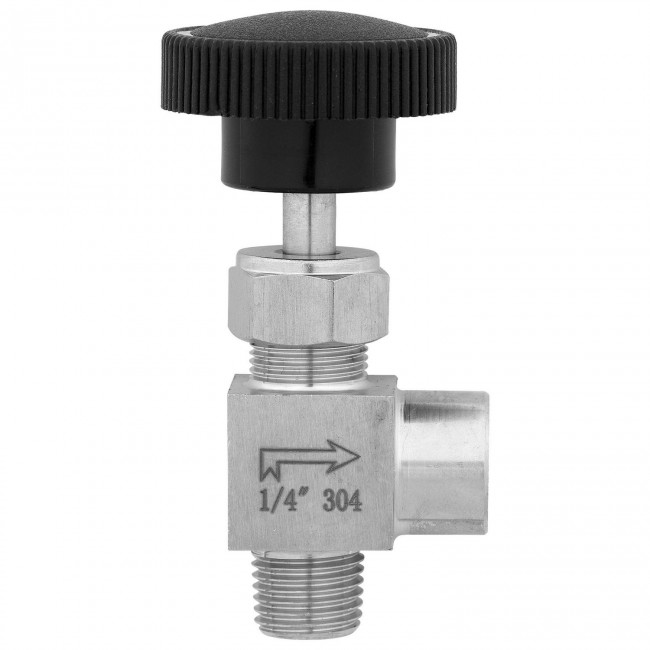 Кран игольчатый угловой НР-ВР 1/4" нерж.