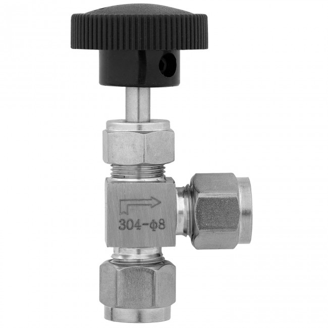 Кран игольчатый угловой под трубку 8 мм. нерж.