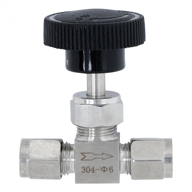 Кран игольчатый под трубку 6 мм. нерж.