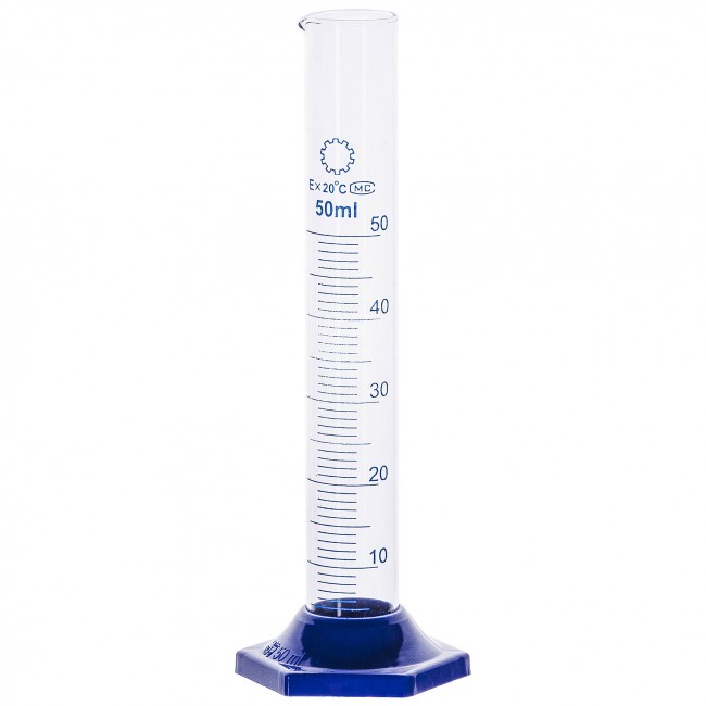 Цилиндр мерный на пластмассовой подставке 50 мл.  Цилиндр мерный на пластмассовой подставке 50 мл.