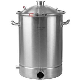 Куб 35 л с зиговкой, отвод ВР 1/2, штуцер Clamp 2,0", тройное дно 32*45 с купол.крышкой  Куб 35 л с зиговкой, отвод ВР 1/2, штуцер Clamp 2,0", тройное дно 32*45 с купол.крышкой