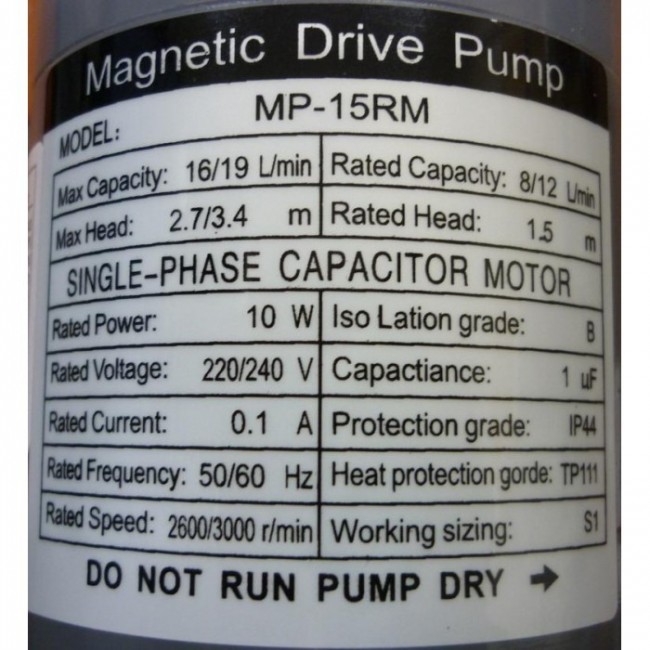 Насос с магнитным приводом MP-15RM корпус из ПФС (штуцер НР 1/2")
